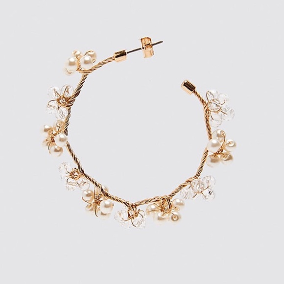 BRAND NEW Zara Crystal Drop Hoop Earrings, Gold - Picture 3 of 8
